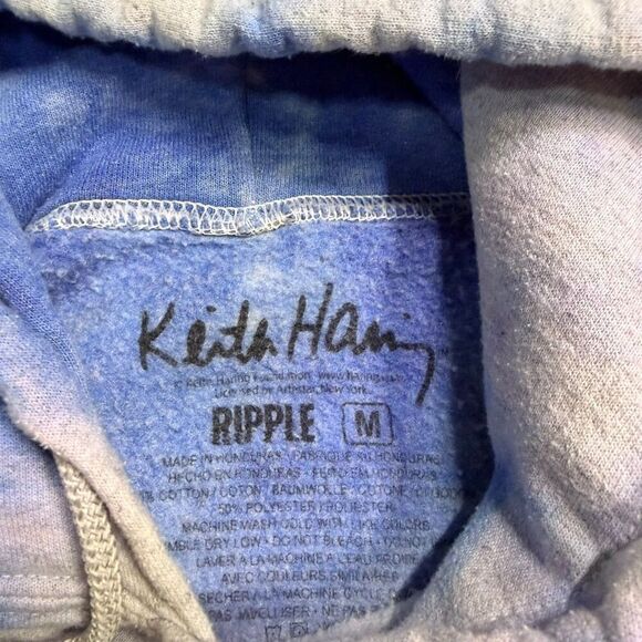 Keith Haring x Ripple Junction Tie Dye Hoodie Medium Dancing Figures Blue Sz M - Picture 7 of 8